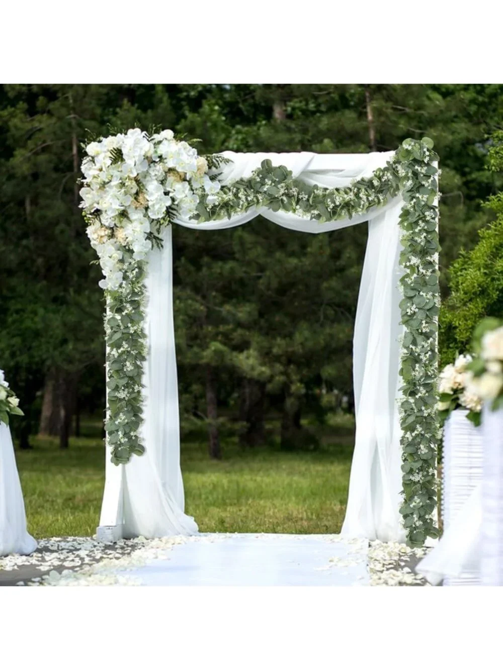 Eucalyptus Garland with White Flowers - 4 Packs, 5.9ft Faux Plant Vines Decor